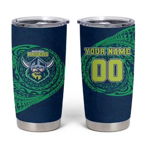 Personalized Canberra Raiders Tumbler Cup Polynesian Tribal Chest and Sleeve Tattoo