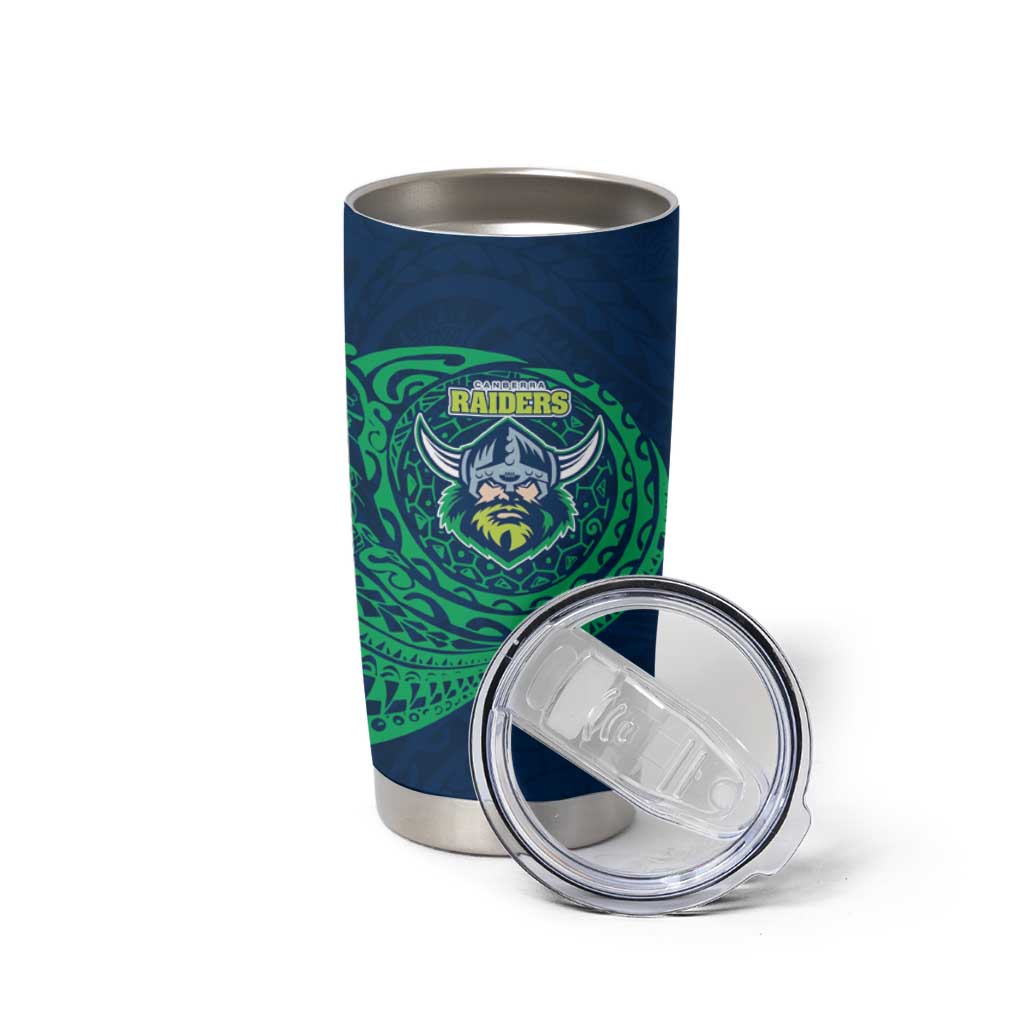 Personalized Canberra Raiders Tumbler Cup Polynesian Tribal Chest and Sleeve Tattoo