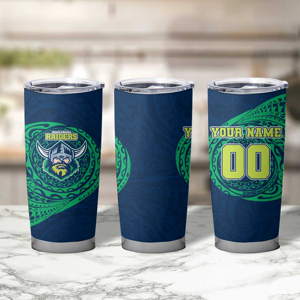 Personalized Canberra Raiders Tumbler Cup Polynesian Tribal Chest and Sleeve Tattoo
