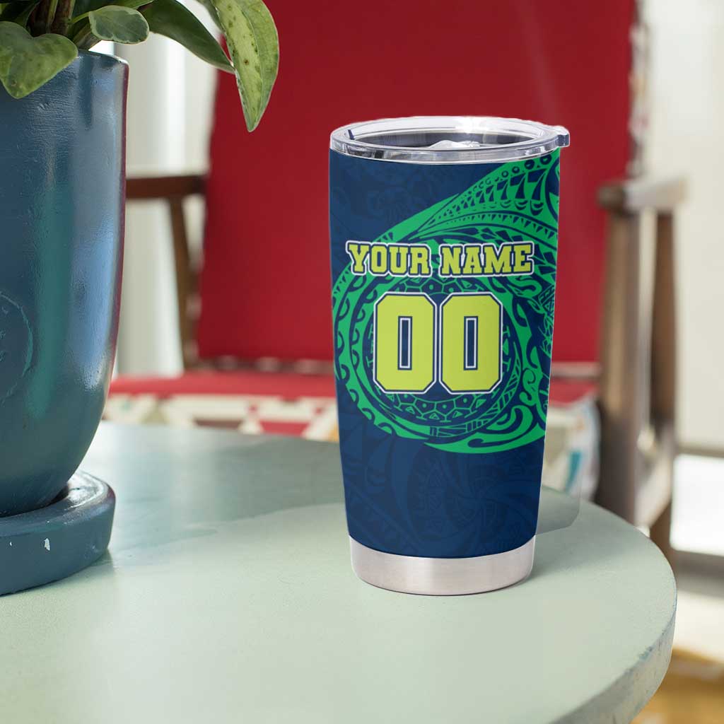 Personalized Canberra Raiders Tumbler Cup Polynesian Tribal Chest and Sleeve Tattoo