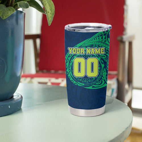 Personalized Canberra Raiders Tumbler Cup Polynesian Tribal Chest and Sleeve Tattoo