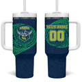 Personalized Canberra Raiders Tumbler With Handle Polynesian Tribal Chest and Sleeve Tattoo
