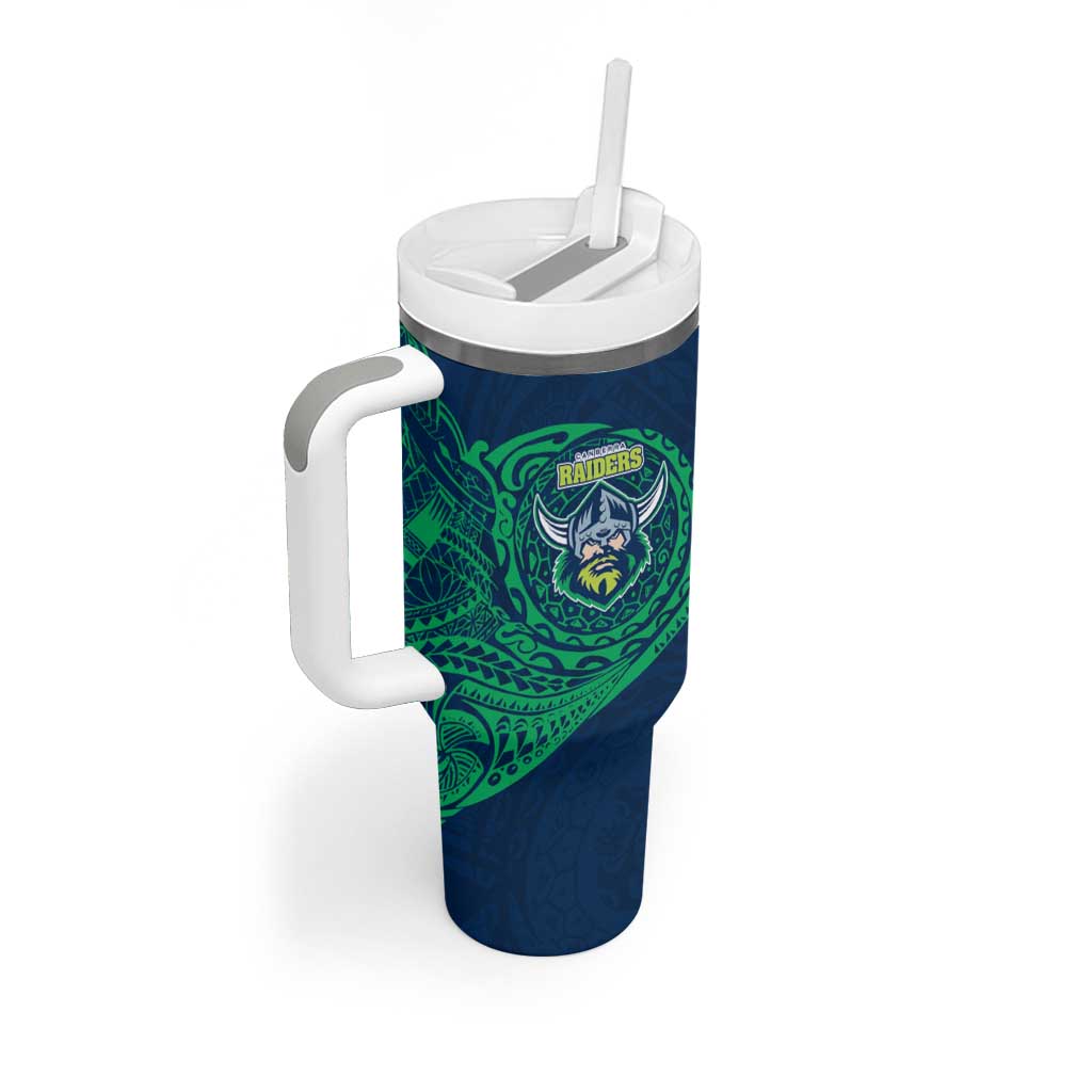 Personalized Canberra Raiders Tumbler With Handle Polynesian Tribal Chest and Sleeve Tattoo