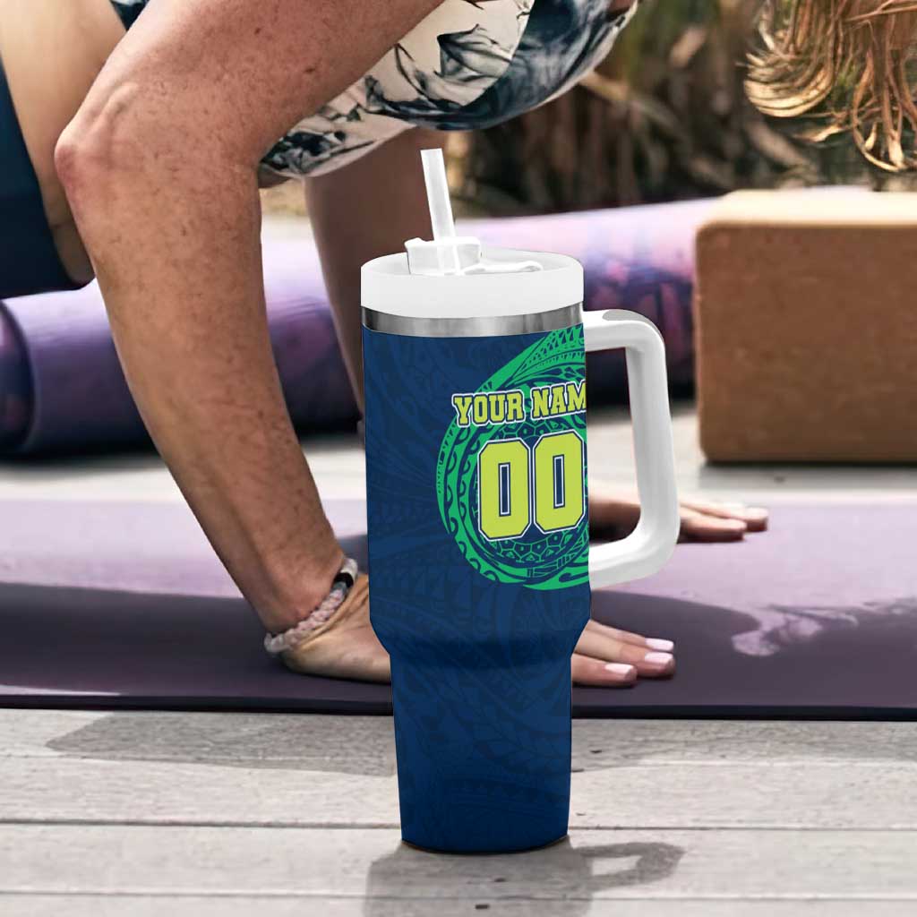 Personalized Canberra Raiders Tumbler With Handle Polynesian Tribal Chest and Sleeve Tattoo