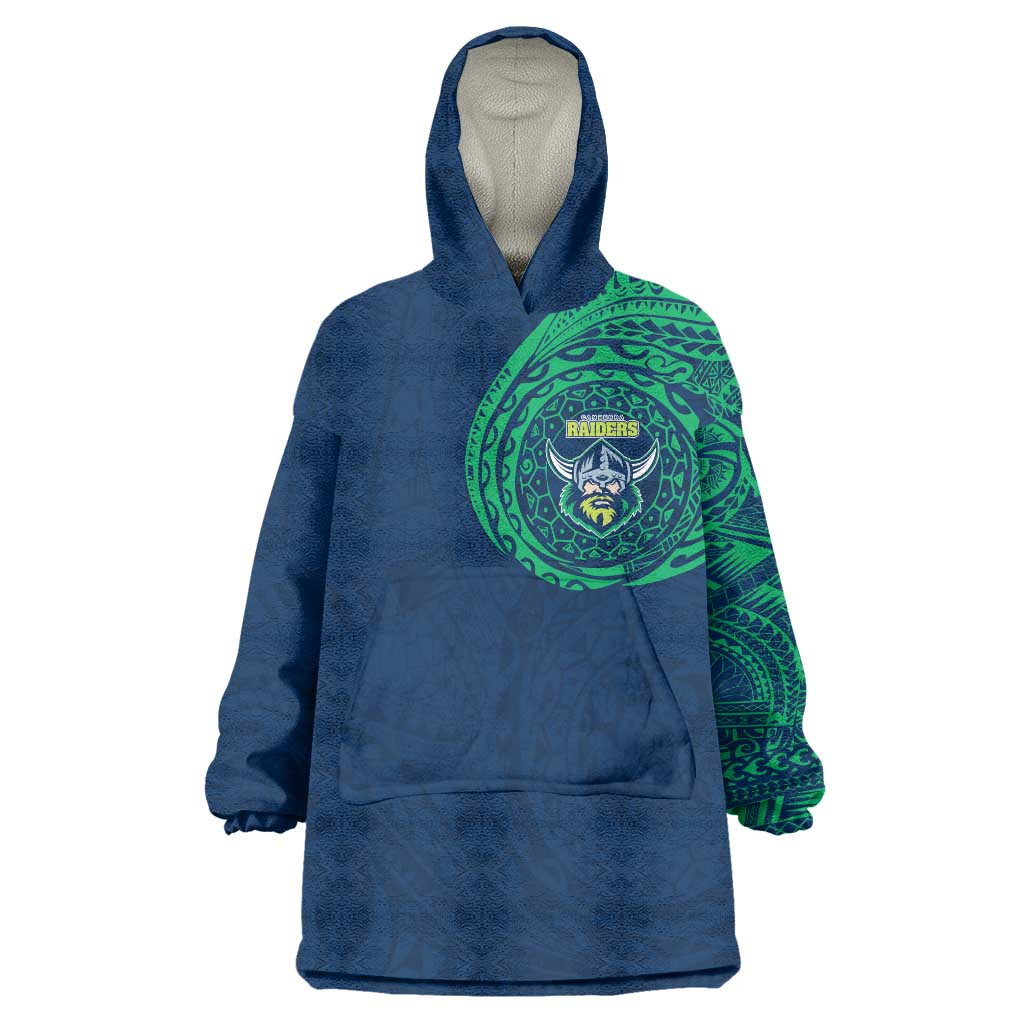 Personalized Canberra Raiders Wearable Blanket Hoodie Polynesian Tribal Chest and Sleeve Tattoo
