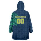 Personalized Canberra Raiders Wearable Blanket Hoodie Polynesian Tribal Chest and Sleeve Tattoo