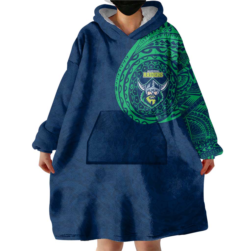 Personalized Canberra Raiders Wearable Blanket Hoodie Polynesian Tribal Chest and Sleeve Tattoo