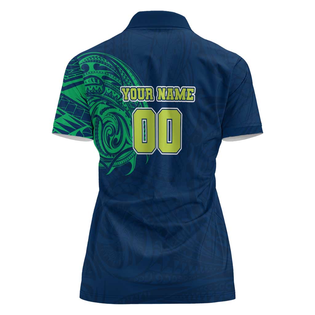 Personalized Canberra Raiders Women Polo Shirt Polynesian Tribal Chest and Sleeve Tattoo