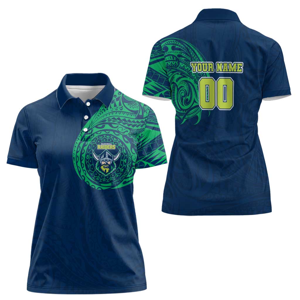 Personalized Canberra Raiders Women Polo Shirt Polynesian Tribal Chest and Sleeve Tattoo