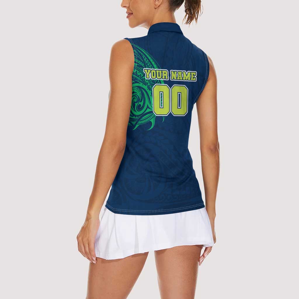 Personalized Canberra Raiders Women Sleeveless Polo Shirt Polynesian Tribal Chest and Sleeve Tattoo