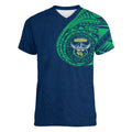 Personalized Canberra Raiders Women V-Neck T-Shirt Polynesian Tribal Chest and Sleeve Tattoo