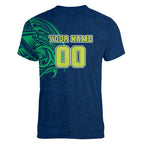 Personalized Canberra Raiders Women V-Neck T-Shirt Polynesian Tribal Chest and Sleeve Tattoo