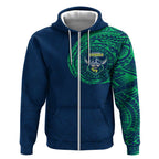 Personalized Canberra Raiders Zip Hoodie Polynesian Tribal Chest and Sleeve Tattoo
