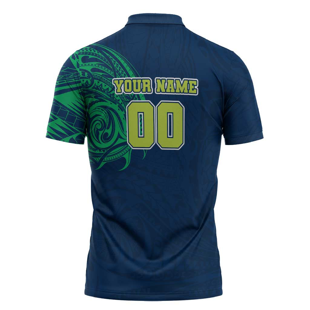Personalized Canberra Raiders Zipper Polo Shirt Polynesian Tribal Chest and Sleeve Tattoo
