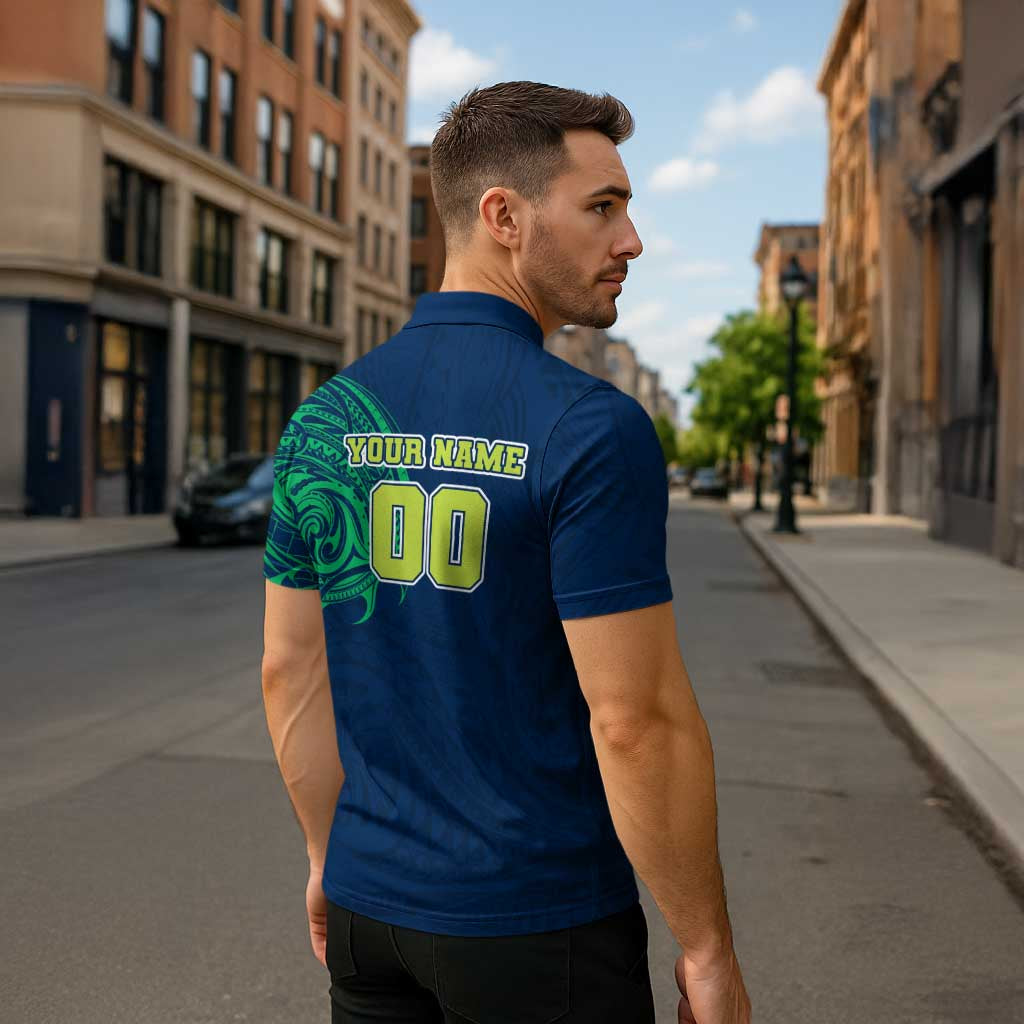 Personalized Canberra Raiders Zipper Polo Shirt Polynesian Tribal Chest and Sleeve Tattoo