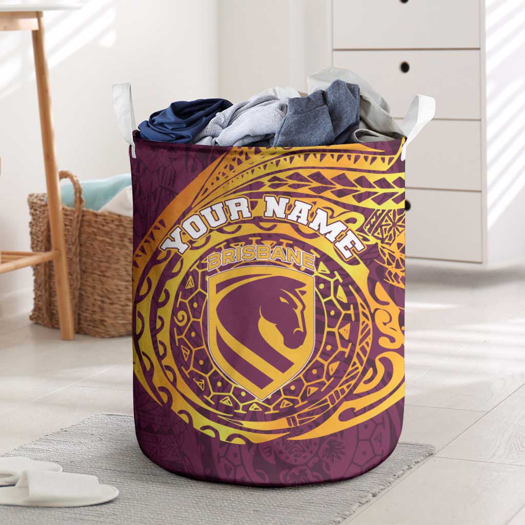 Personalized Brisbane Broncos Laundry Basket Polynesian Tribal Chest and Sleeve Tattoo