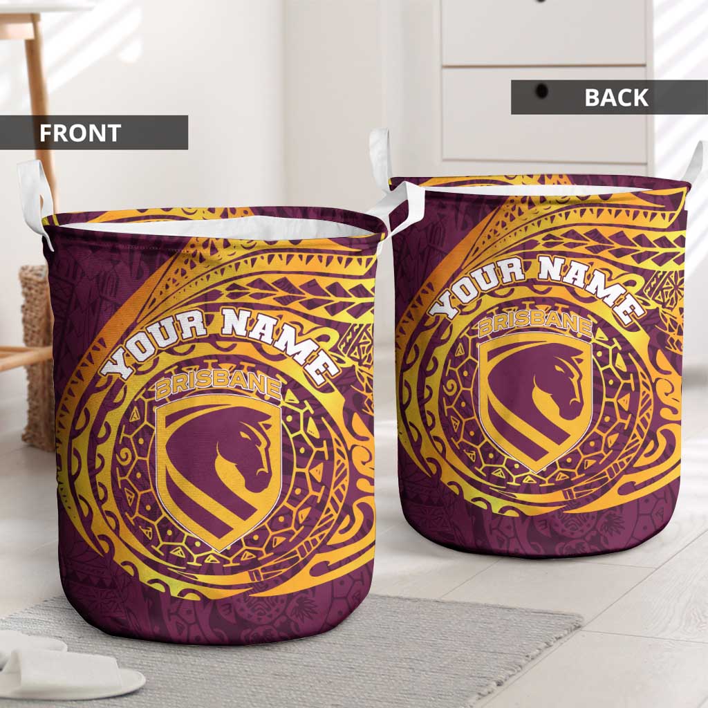 Personalized Brisbane Broncos Laundry Basket Polynesian Tribal Chest and Sleeve Tattoo