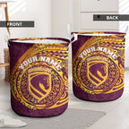 Personalized Brisbane Broncos Laundry Basket Polynesian Tribal Chest and Sleeve Tattoo
