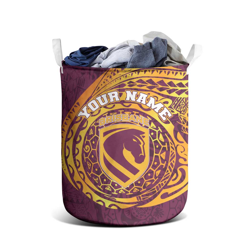 Personalized Brisbane Broncos Laundry Basket Polynesian Tribal Chest and Sleeve Tattoo