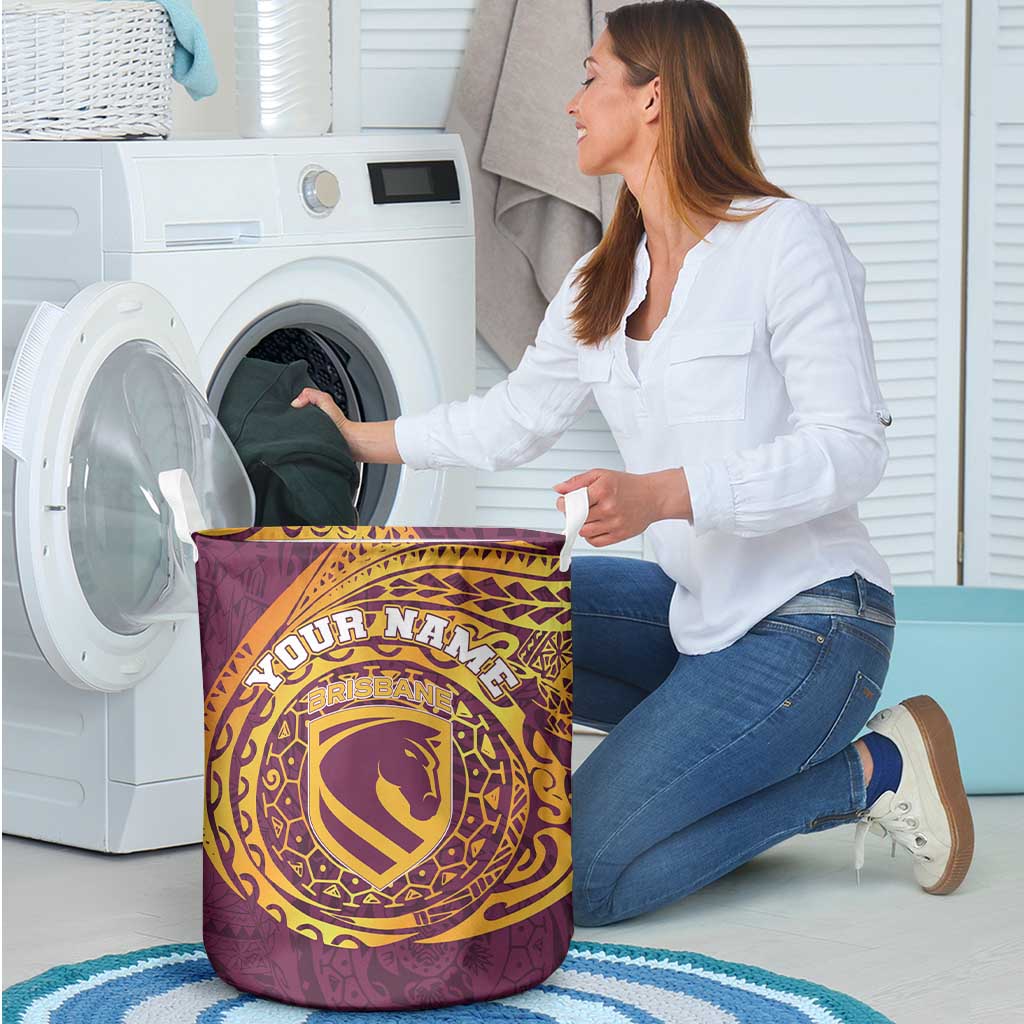 Personalized Brisbane Broncos Laundry Basket Polynesian Tribal Chest and Sleeve Tattoo