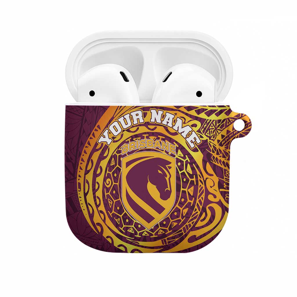 Personalized Brisbane Broncos AirPods Case Polynesian Tribal Chest and Sleeve Tattoo
