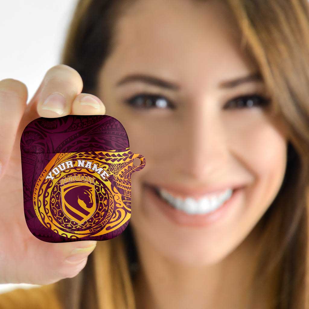Personalized Brisbane Broncos AirPods Case Polynesian Tribal Chest and Sleeve Tattoo