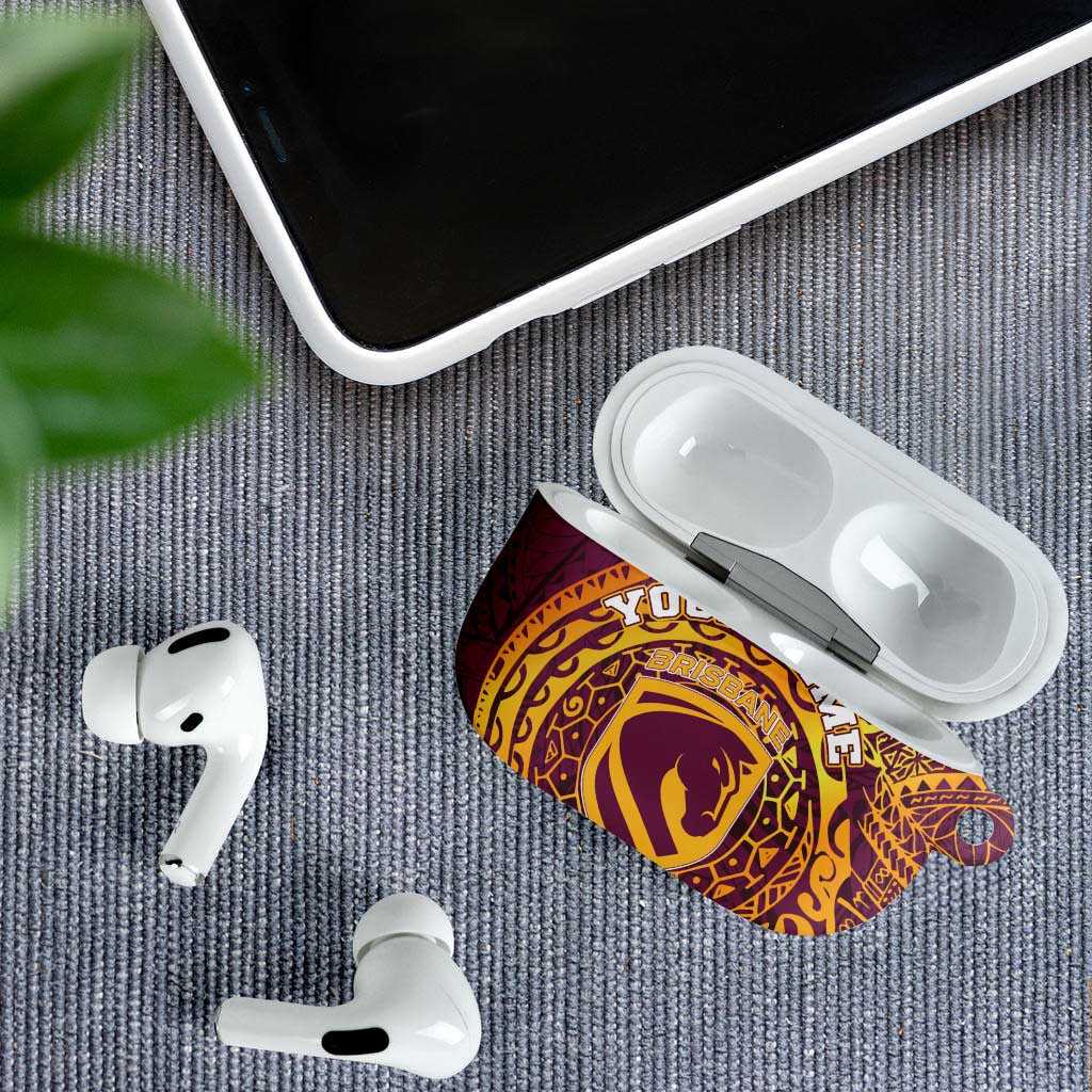 Personalized Brisbane Broncos AirPods Case Polynesian Tribal Chest and Sleeve Tattoo