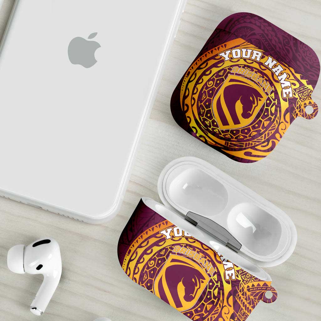 Personalized Brisbane Broncos AirPods Case Polynesian Tribal Chest and Sleeve Tattoo