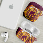 Personalized Brisbane Broncos AirPods Case Polynesian Tribal Chest and Sleeve Tattoo