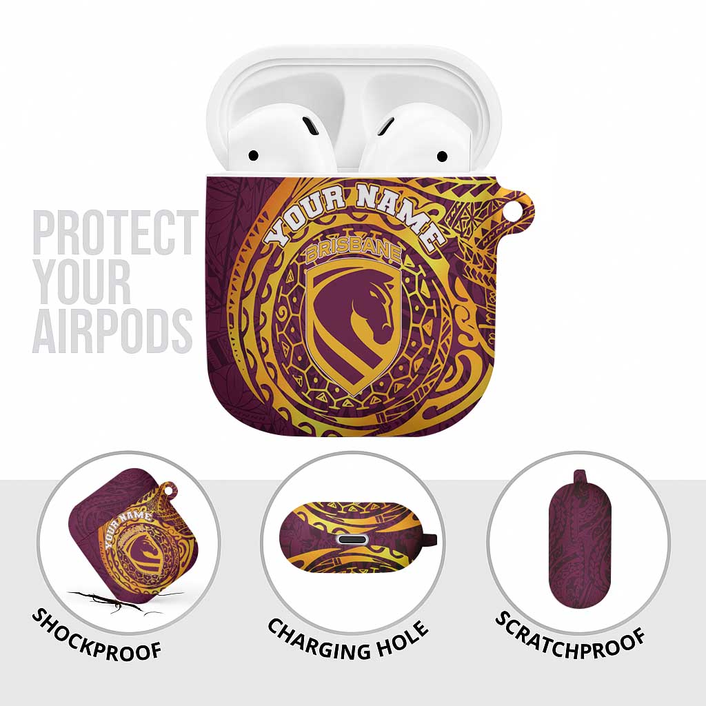 Personalized Brisbane Broncos AirPods Case Polynesian Tribal Chest and Sleeve Tattoo