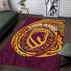 Personalized Brisbane Broncos Area Rug Polynesian Tribal Chest and Sleeve Tattoo