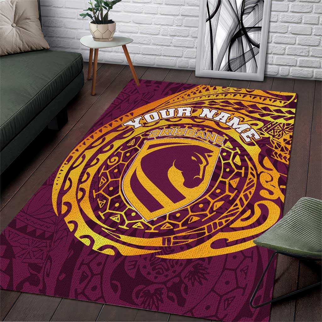Personalized Brisbane Broncos Area Rug Polynesian Tribal Chest and Sleeve Tattoo