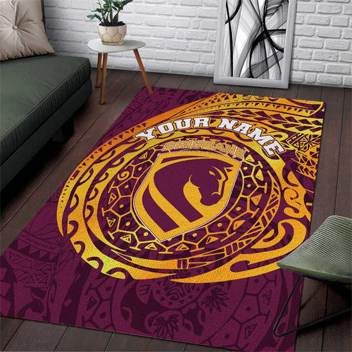 Personalized Brisbane Broncos Area Rug Polynesian Tribal Chest and Sleeve Tattoo