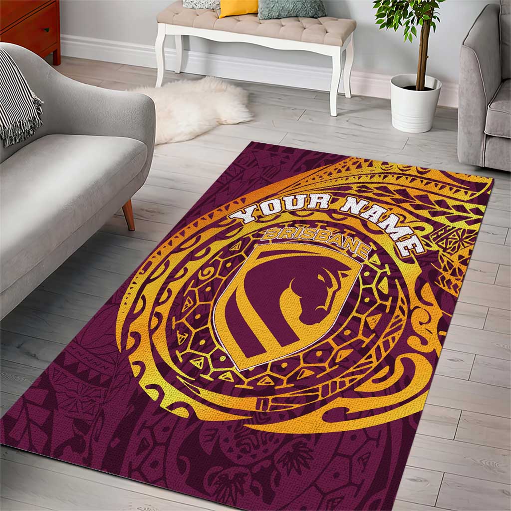 Personalized Brisbane Broncos Area Rug Polynesian Tribal Chest and Sleeve Tattoo