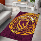 Personalized Brisbane Broncos Area Rug Polynesian Tribal Chest and Sleeve Tattoo