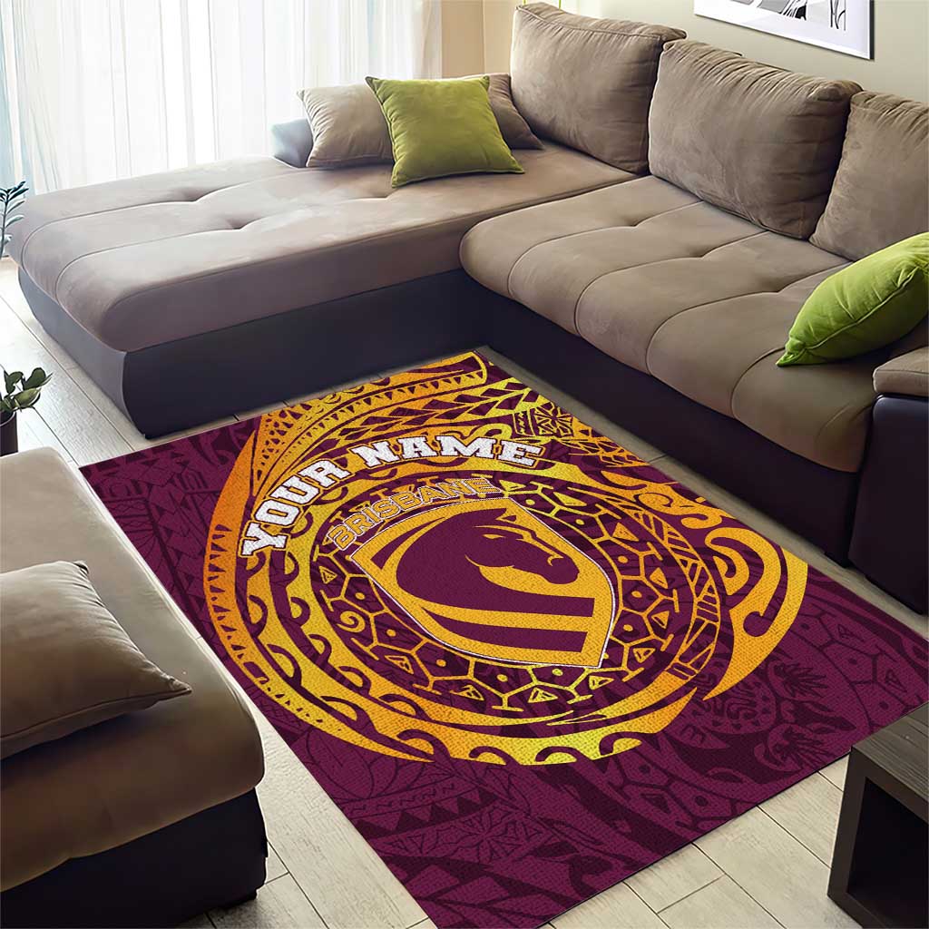 Personalized Brisbane Broncos Area Rug Polynesian Tribal Chest and Sleeve Tattoo