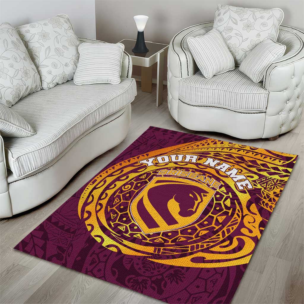 Personalized Brisbane Broncos Area Rug Polynesian Tribal Chest and Sleeve Tattoo
