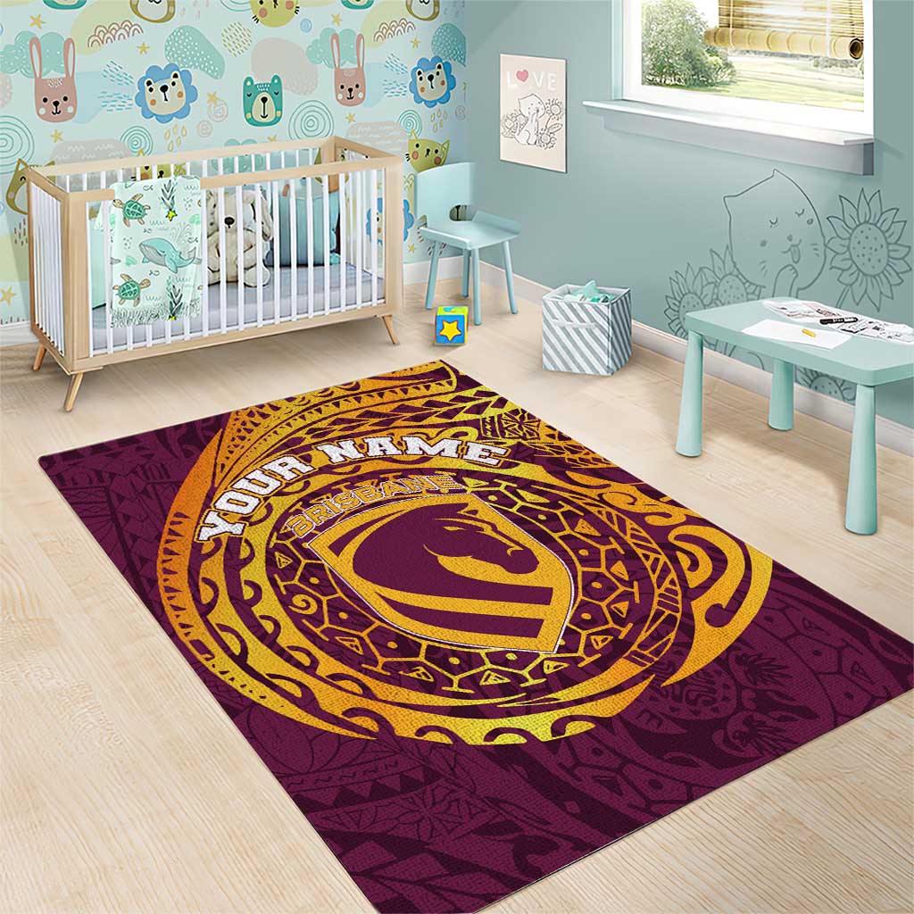 Personalized Brisbane Broncos Area Rug Polynesian Tribal Chest and Sleeve Tattoo
