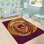 Personalized Brisbane Broncos Area Rug Polynesian Tribal Chest and Sleeve Tattoo