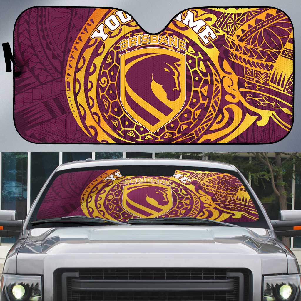 Personalized Brisbane Broncos Auto Sun Shade Polynesian Tribal Chest and Sleeve Tattoo