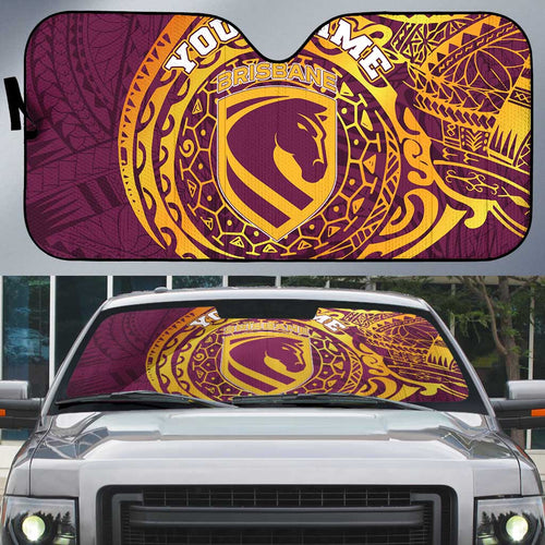 Personalized Brisbane Broncos Auto Sun Shade Polynesian Tribal Chest and Sleeve Tattoo