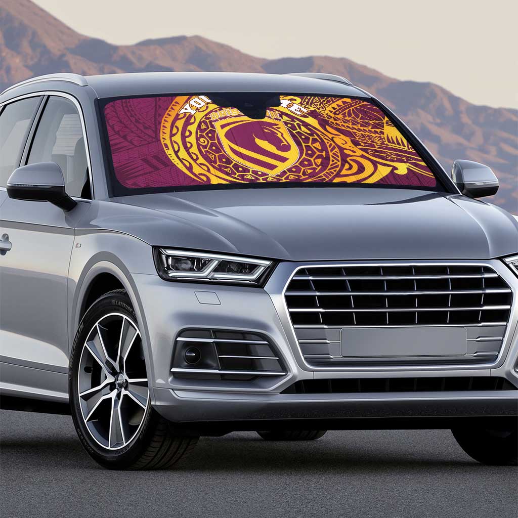 Personalized Brisbane Broncos Auto Sun Shade Polynesian Tribal Chest and Sleeve Tattoo
