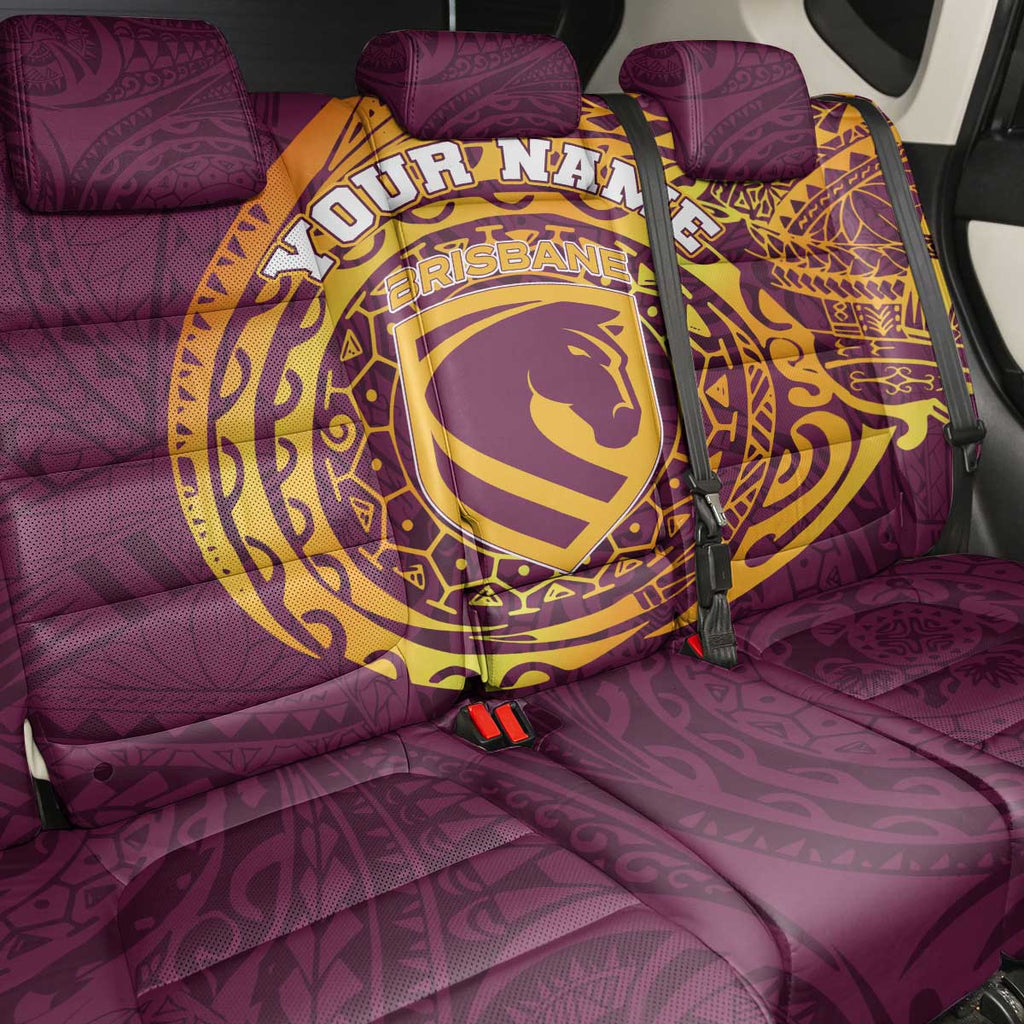 Personalized Brisbane Broncos Back Car Seat Cover Polynesian Tribal Chest and Sleeve Tattoo
