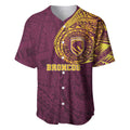 Personalized Brisbane Broncos Baseball Jersey Polynesian Tribal Chest and Sleeve Tattoo