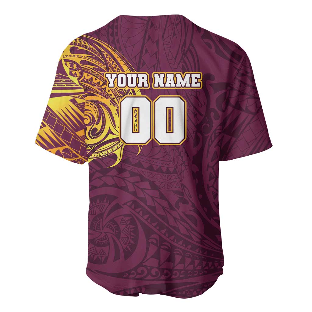 Personalized Brisbane Broncos Baseball Jersey Polynesian Tribal Chest and Sleeve Tattoo