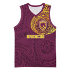 Personalized Brisbane Broncos Basketball Jersey Polynesian Tribal Chest and Sleeve Tattoo