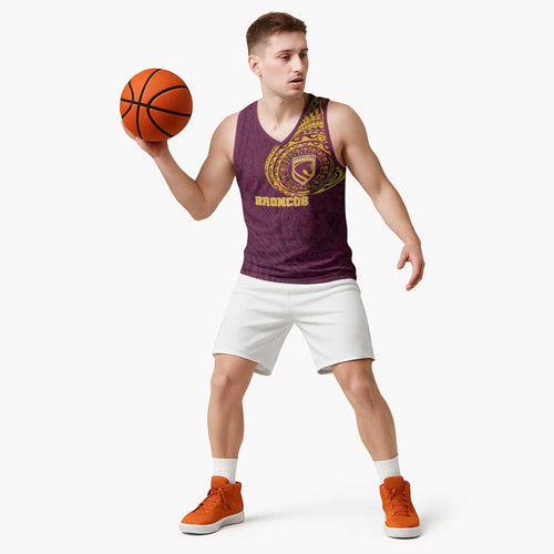 Personalized Brisbane Broncos Basketball Jersey Polynesian Tribal Chest and Sleeve Tattoo