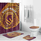 Personalized Brisbane Broncos Bathroom Set Polynesian Tribal Chest and Sleeve Tattoo