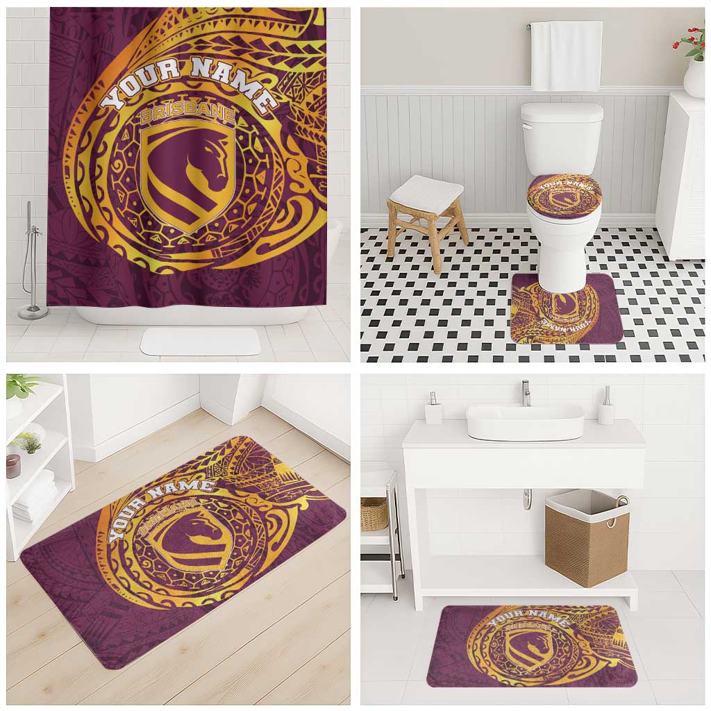 Personalized Brisbane Broncos Bathroom Set Polynesian Tribal Chest and Sleeve Tattoo