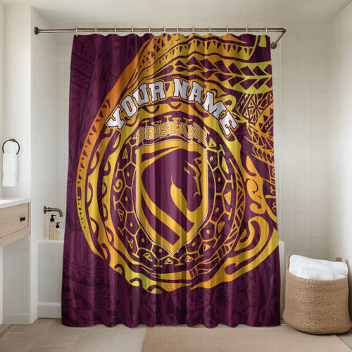 Personalized Brisbane Broncos Bathroom Set Polynesian Tribal Chest and Sleeve Tattoo